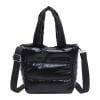 Woman Quilted Shoulder Bag Large Capacity Solid Color Puffy Tote Handbag Decor Bag (Black)