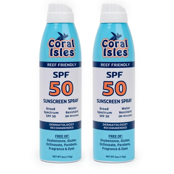 Protector solar en aerosol Coral Isles SPF 50, resistente al agua, 177 ml x 2
