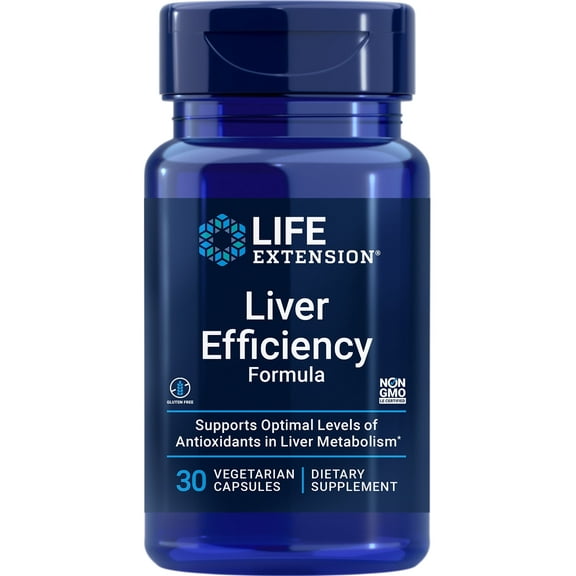 Life Extension Liver Efficiency Formula, supports healthy liver function at the cellular level and optimal levels of antioxidants in liver metabolism, gluten-free, non-GMO, vegetarian, 30 capsules