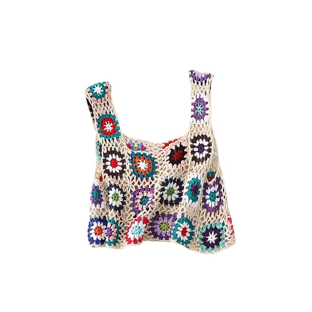 Txlixc Blusa de verano sin mangas para mujeres chaleco de punto hueco bordado a mano de ganchillo de colores Txlixc moda