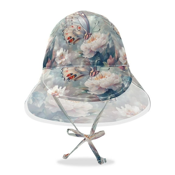 YAZAOO Sun Hat Wide Baby Summer Sun Protection Butterfly on Flowers Pastel Printed Hat