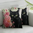 thumbnail image 2 of COMIO Zipper Closure 2-Piece Short Plush Pillowcase Set - Black Cat and Watercolor Flower White, 2 of 6