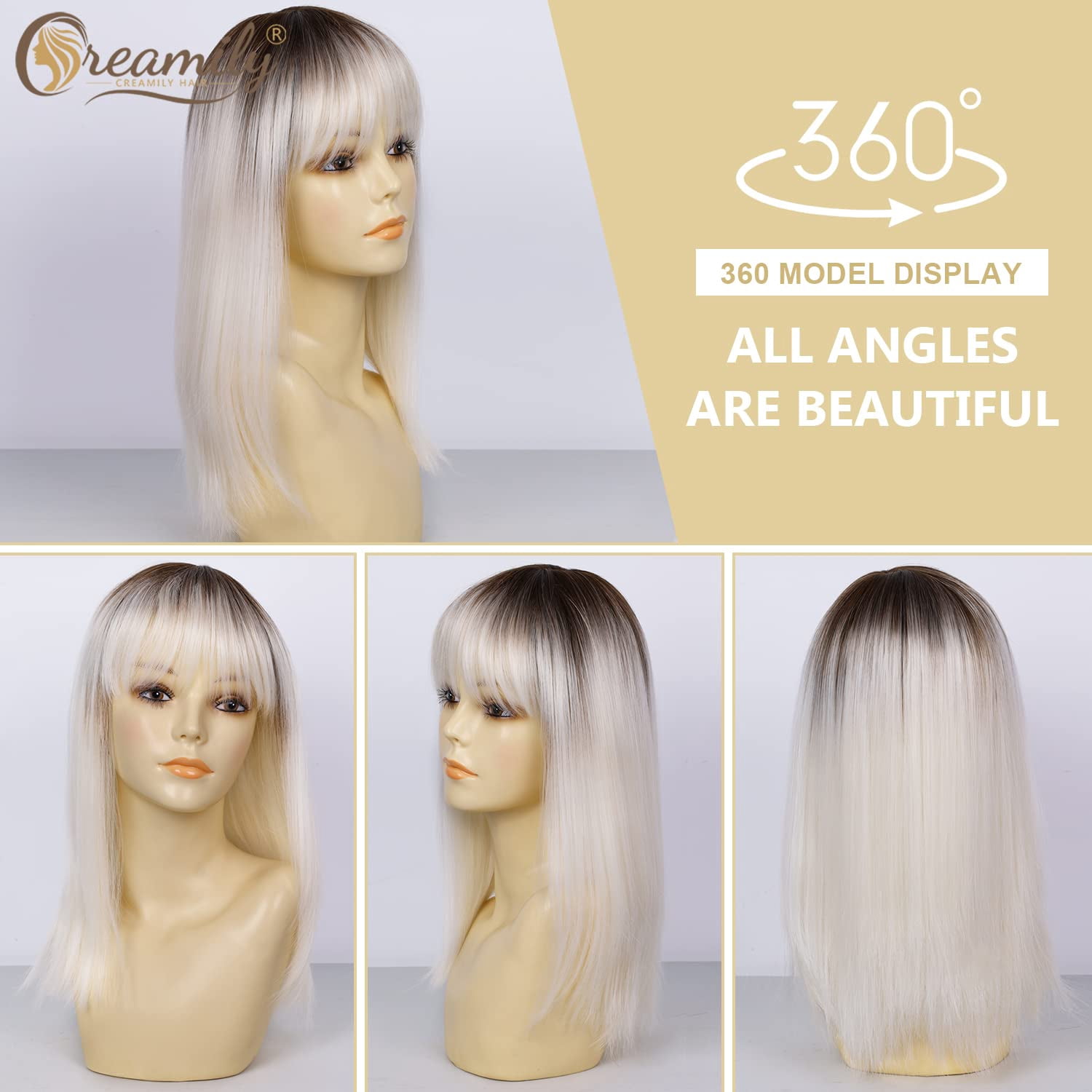 ✨Kita 14” DARK BLONDE PLATINUM Bang Bob Wig  *NWT* Amazon.com: incohair Platinum Blonde Wig Dark Roots 14  main image 4