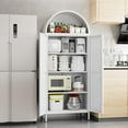 thumbnail image 2 of 66.9''H Metal Arched Cabinet with 3 Adjustable Shelves,Farmhouse Pantry Cabinet with 2 Doors for Home Kitchen,White, Assemble Required,13.8" D x 27.6" W x 66.9" H, 2 of 17
