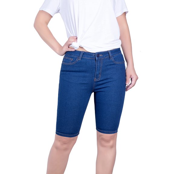 2Luver, Women's, 5 Pocket Basic Ripped Denim Bermuda Jeans Shorts, Blue, 15