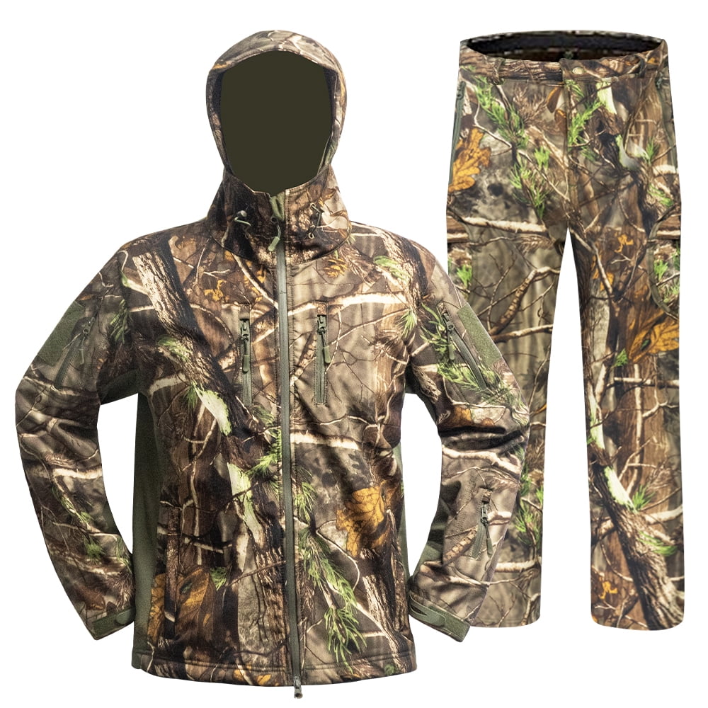 WTVIDAS Camo Hunting Clothes for Men with Lining, Outdoor Compatible Durable Water Resistant Deer Hunting Jacket and Pants,Hunting Gear