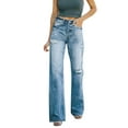 thumbnail image 3 of Sngxgn Womens Wide Leg Casual Jeans Crossover Waisted Stretchy Y2K Denim Pants(Blue,XL), 3 of 9