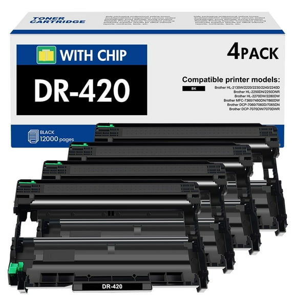 DR420 Drum Unit Compatible for Brother DR 420 DR-420 Work with HL-2270DW HL-2280DW HL-2230 HL-2240 MFC-7360N MFC-7860DW DCP-7065DN MFC-7360N Intellifax 2840 Printer (Black, 4 Pack)