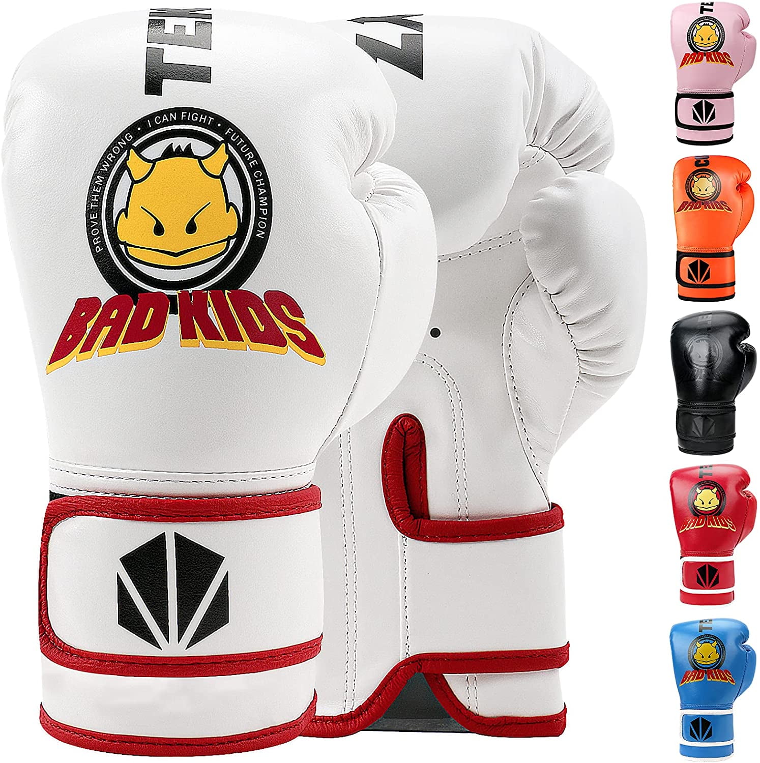 White TEKXYZ Bad Kids Series Boxing Gloves 1 Pair Synthetic Leather 6oz 