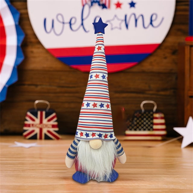 Figurita festiva de gnomos, adorno enano navideño, decoración patriótica con detalles rojos, blancos y azules, 37x11x9cm, para casa, mesa, jardín, interior y exterior