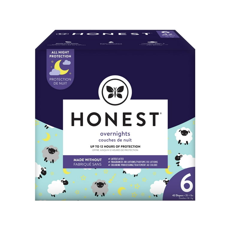 The Honest Company Overnight Diapers, Sleepy Sheep, Size 6, 17