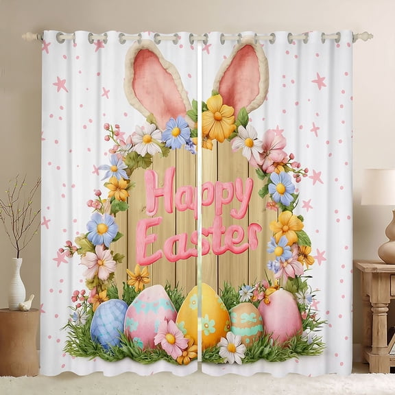 Feelyou Happy Easter Black Out Curtains, Rabbit Eggs Curtains Pack of 2 (42x63 Each)