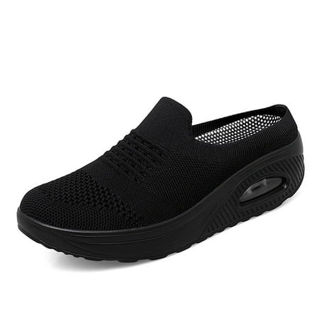 

Lopsie Womens Walking Shoes Breathable Mesh Sneakers Slip On Comfort Wedge Shoes