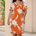 thumbnail image 3 of Womens Casual Dresses Orange Floral Tropical Hibiscus Pattern Short Sleeve Dress Summer Dresses for Women 2025, 3 of 5
