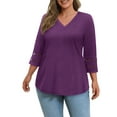 thumbnail image 3 of WellSize 3/4 Sleeve Womens Plus Size Tops V Neck Trendy Tunic Fall Blouses Curved Hem Casual Shirts, 3 of 8