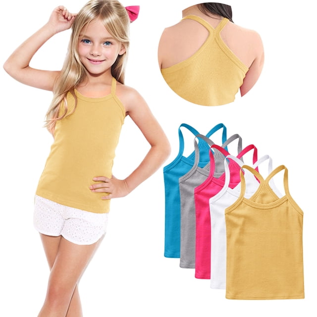 Odeerbi Camisetas de Las Niñas de 5 Paquetes Camisetas de Algodón Y Espalda Camisetas Bajas Sin Mangas Básicas Suaves, 1-13 Años