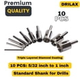 thumbnail image 4 of Drilax Diamond Drill Bit 10 Pieces Set 5/32 3/16 1/4 5/16 3/8 1/2 5/8 3/4 7/8 1 Inch Ceramic Porcelain Tile Glass Granite Quartz Slate Kitchen Bathroo, 4 of 9