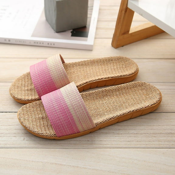 Quaouag Flax Tatami Slippers No Slip Indoor Slippers Open Toe