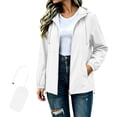 thumbnail image 2 of Zylanna Women Packable Rain Jackets Windbreaker, Waterproof Lightweight Adjustable Hem & Hooded with Pockets Travel Outdoor Casual Daily Raincoat White, 2 of 9