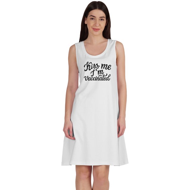 Inkmeso Kiss Me ITMm T-shirt Vacciné Drôle Pro Vaccin Robe d'Été Col Rond