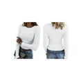 thumbnail image 2 of Rdhnmea Women Solid Color Ribbed T-Shirts Long Sleeves Slim Fit Casual Tops, 2 of 4