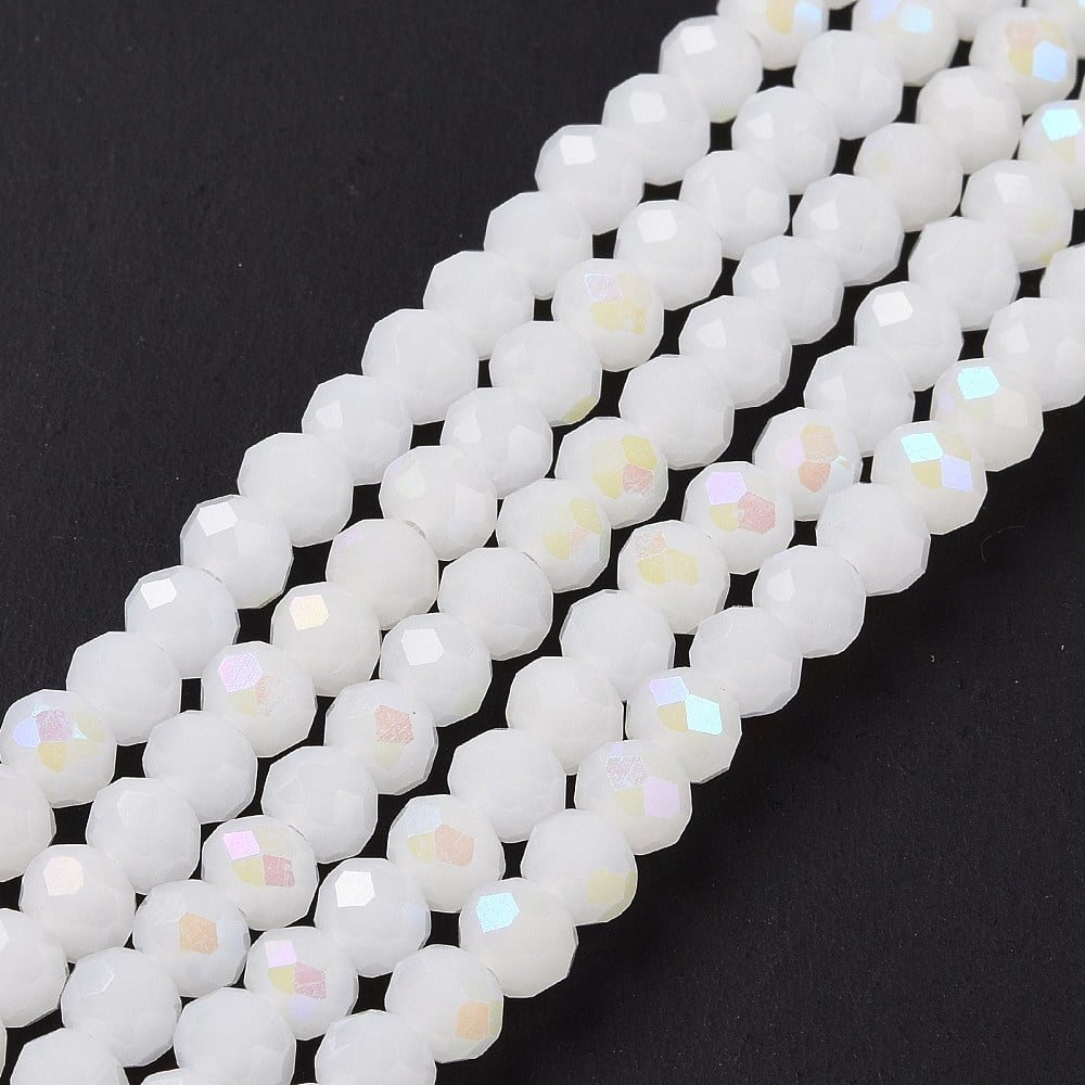 10 Strand Electroplate Glass Beads Strands Imitation Jade Beads Half Plated Rainbow Plated Faceted Rondelle White 10x8mm Hole: 1mm 63~65pcs/strand 19.2~20 inch(48~50cm)