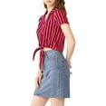 thumbnail image 4 of CAMISA CORTA DE MUJER CON RAYAS Y BOTONES, MANGA CORTA, CON NUDO EN LA PARTE FRONTAL, TALLA XL, ROJA, 4 of 7