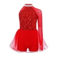 thumbnail image 1 of RUNQHUI Justaucorps à Paillettes pour Filles, Jupe en Tulle, Combinaison de Danse Hip Hop, Latin, Jazz, Ballet, Performance, Rouge 8, 1 of 7