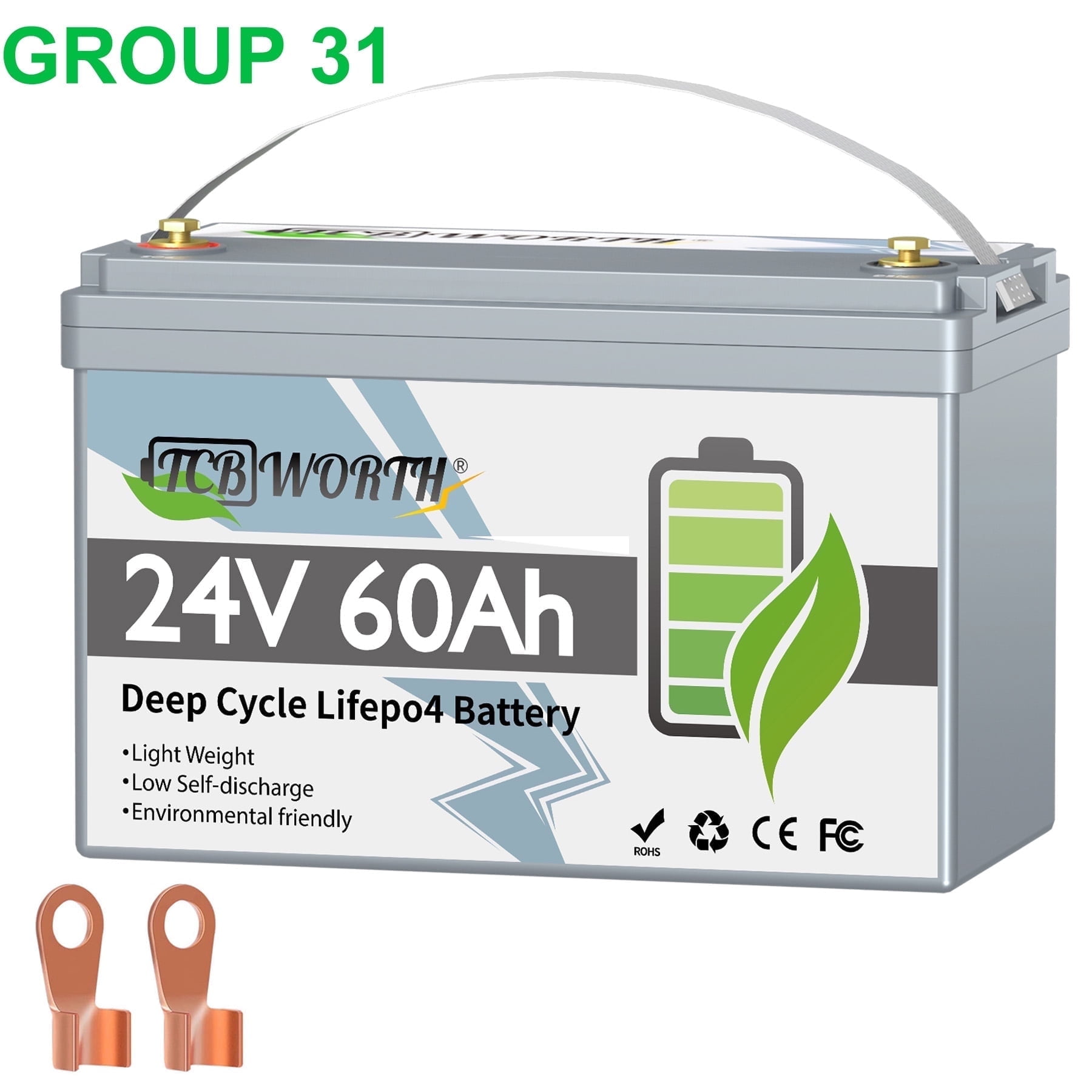 24V 60AH LiFePO4 Battery,TCBWORTH Lithium Batteries for RV,Solar,Marine,Trolling Motor,Home Energy Storage,off-Grid,Fishing Finder,Group 31 Battery,15000+ Deep Cycles