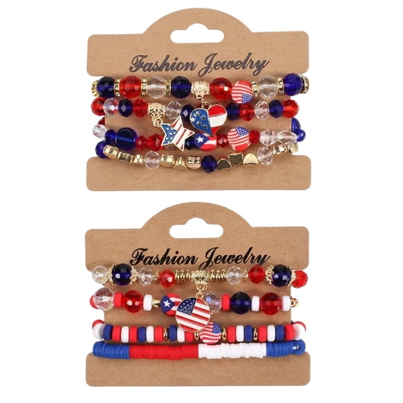 Tumao 4th of July Accessories USA Patriotic Bracelets for Women Mens USA Red Blue White Beads Stretch Bracelet Set Patriotic 4th of July Independence Day