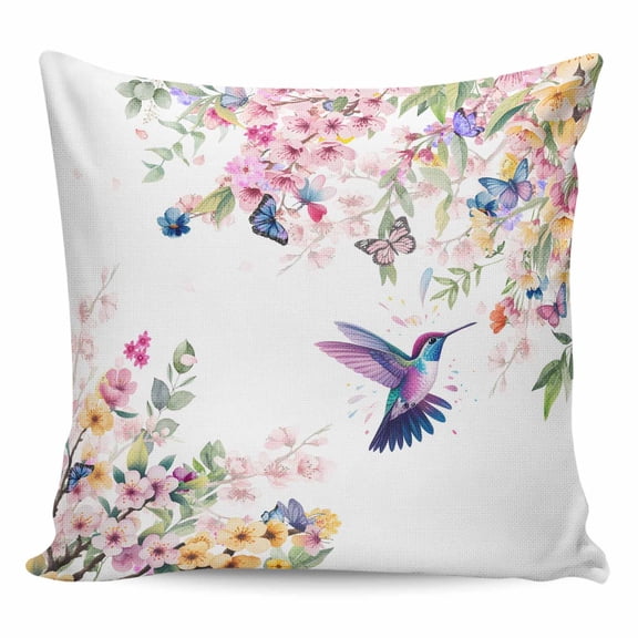 Botanical Flowers Pillow Covers 24x24 Inch Decorative Throw Pillow Cover, Watercolor Floral Bird Butterfly Sofa Pillowcases Accent Cushion Case Home Decor Bedroom Living Room