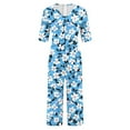 thumbnail image 4 of Women's One Piece Pants Casual Short Sleeve Floral Print V Neck Jumpsuit Back Zip Up Loose Fit Cropped Pants with Pocket, 4 of 4