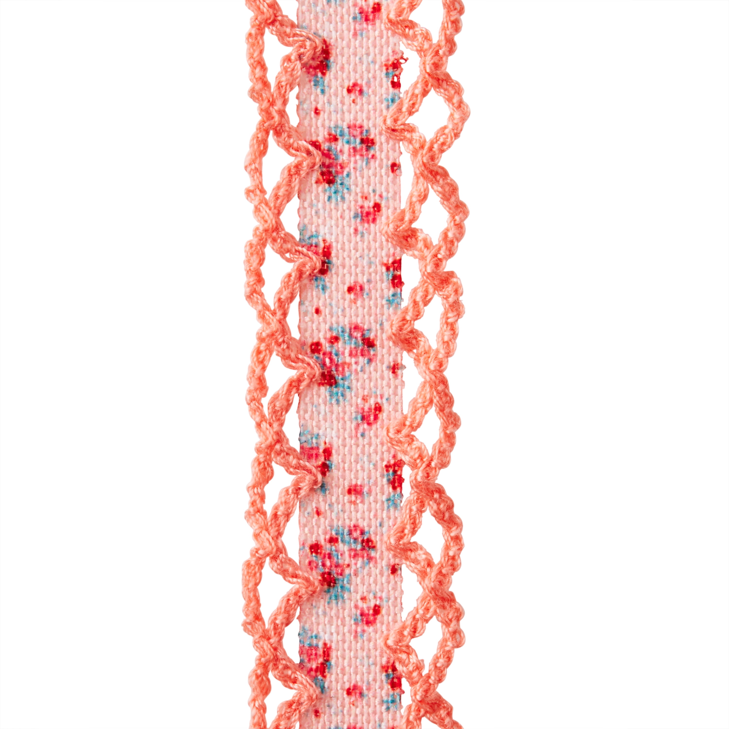 The Pioneer Woman Rose Ditsy Cotton Crochet Scalloped Edge Ribbon, 7/8\" x 20 Yards