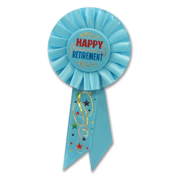 Beistle 3 1/4" x 6 1/2" Happy Retirement Rosette; Teal 3/Pack RS016