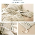 thumbnail image 6 of Grey Vertical Ticking Stripes Pattern Comforter Cover with Zipper Closure (3pcs - Pack Queen Beige 100% Washed Cotton Bedding Pack - Queen Size), 6 of 7