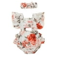 thumbnail image 1 of TSEXIEFOOFU Infant Baby Girls Summer Romper, Sleeveless Backless Floral Printed Square Neck Ruffled Bodysuit+Bow Headband, 1 of 8
