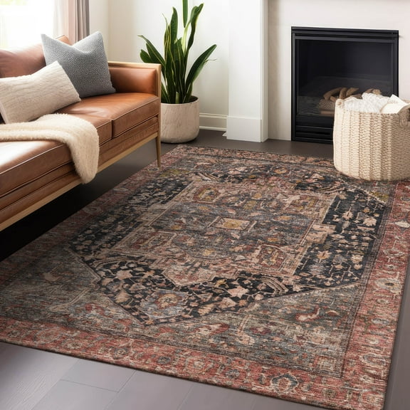 Addison Rugs Chantille Indoor/Outdoor Transitional Geometric, Abstract Charcoal Washable Rectangle Rug, 3' x 5'