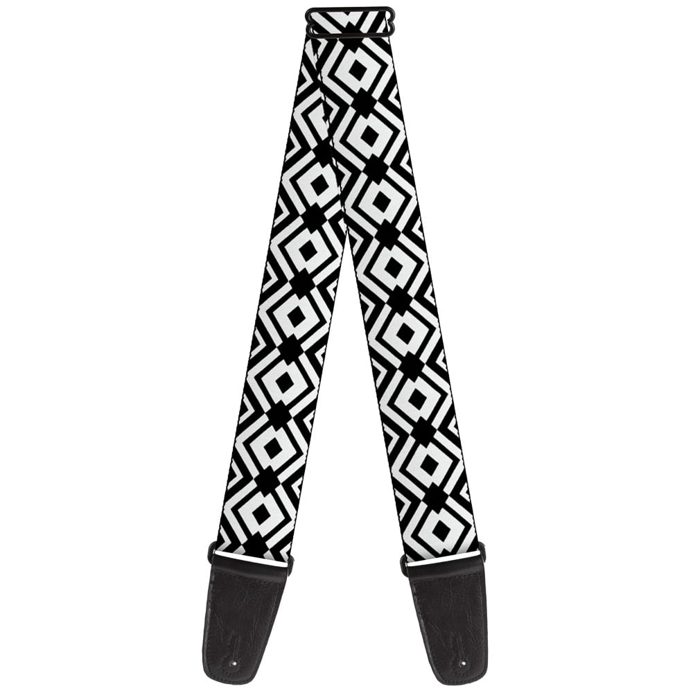 Buckle-Down Guitar Strap, Geometric Diamond Black White Black, 2 Inches Wide