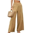 thumbnail image 4 of Gzhioc Women's Wide Leg Pants, High Waist Solid Color Casual Loose Pleated Pants, Khaki/Black/Light Green, 4 of 7