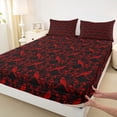 thumbnail image 3 of Feelyou Tribal Bohemian Damask Full Size Sheets, Red Gothic Crow Bed Sheets, 4-Piece, 3 of 7