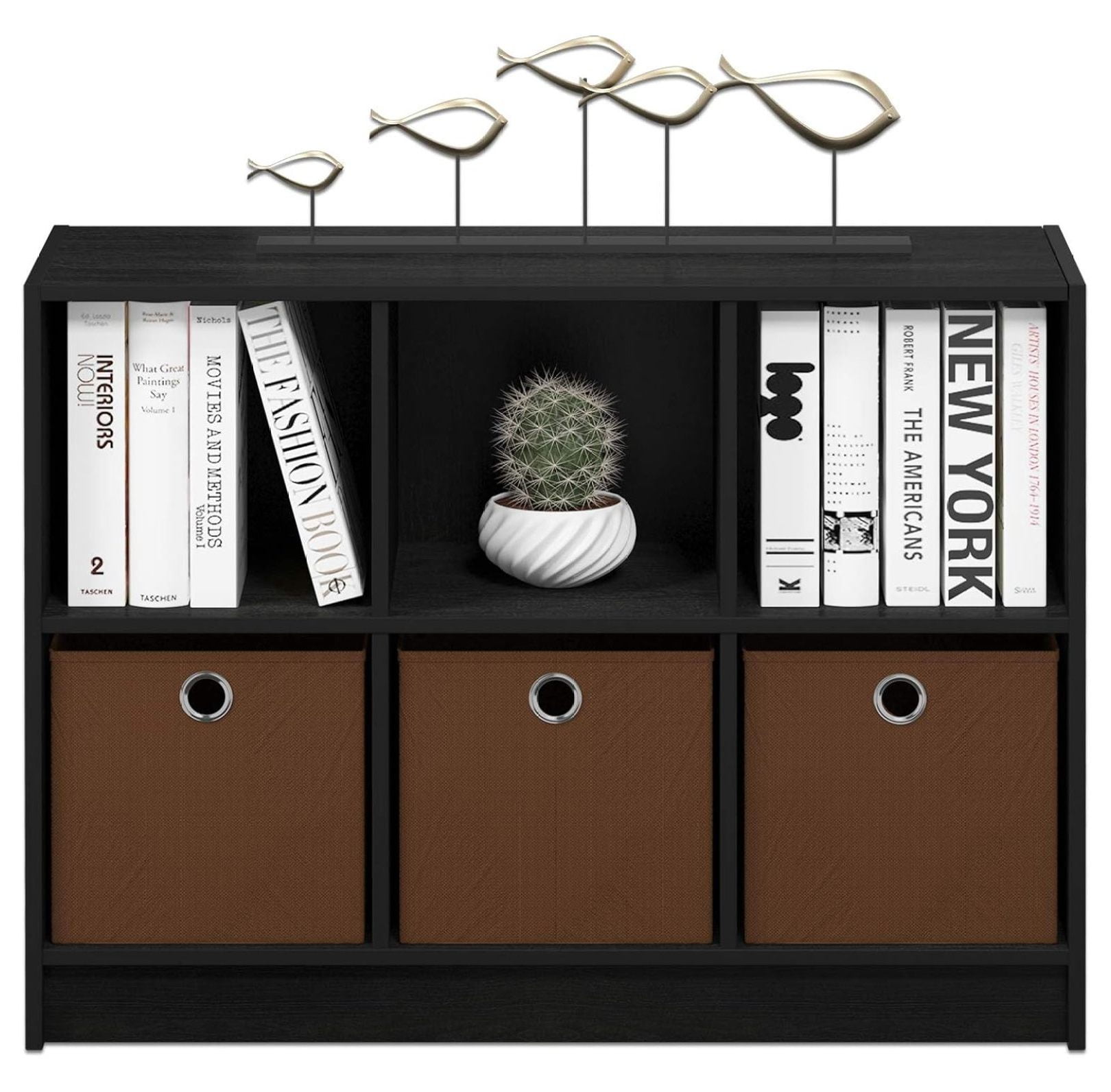 SONGMY BASIC Book Shelf, 6-Cube Bookshelf, 3 x 2 Bookcase with Storage Bins, 11.9" x 31.6" x 23.6", for Living Room, Bedroom, Home Office, Americano