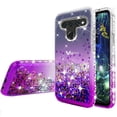 thumbnail image 3 of Compatible for LG V50 ThinQ Case, LG V50 Case, with [Tempered Glass Screen Protector] SOGA Diamond Liquid Quicksand Cover Cute Girl Women Phone Case - Clear/Purple, 3 of 5
