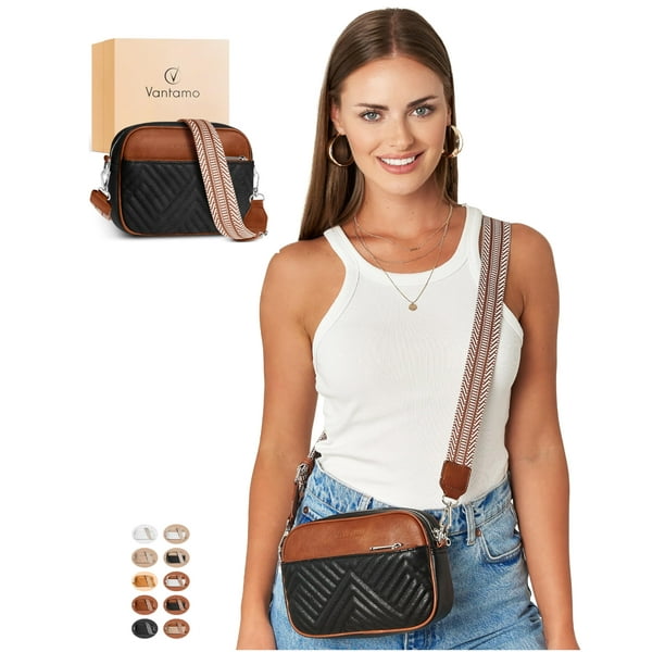 Bandolera Vantamo para mujer con RFID, piel sintética, marrón y negro