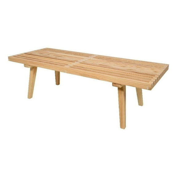 Allora Mid-Century Platform Bench in Natural Wood
