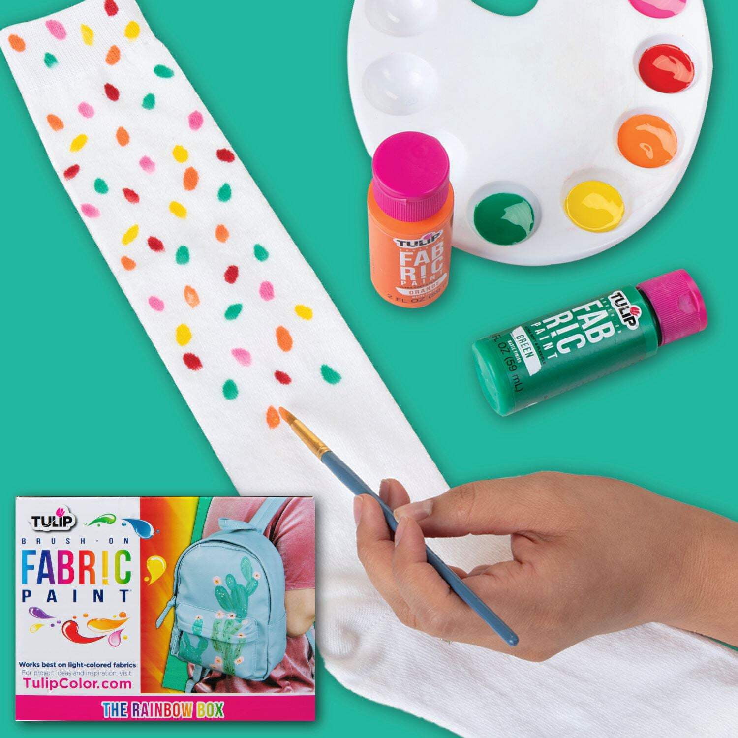 Tulip Brush-On Fabric Paint Rainbow Box, Premium Paint, Permanent Designs on Shirt, Denim, 14 colors
