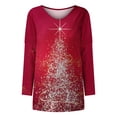 thumbnail image 4 of NWQKYZGH Women Tops Clearance Women Long Sleeve Casual Shirts Pullover Loose Tunic Tops Christmas Print V-Neck Blouse Rollbacks Wine 8(L), 4 of 5
