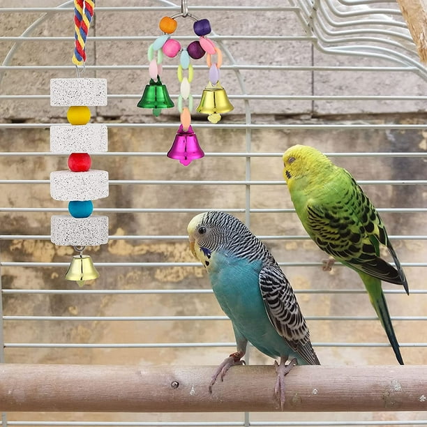 4 Pieces Bird Toys Include Parakeet Mirror for Cage Parrot Chewing Toy and Colorful Bell String Parrot Perch Stand Wooden Hummingbird Swing Toy Parakeet Accessories for Cockatiels Finch Canary Walmart...