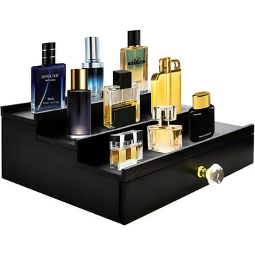 HOTCAN Wooden Cologne Rack Stand - 3 Tier Perfume Holder with Drawer ...