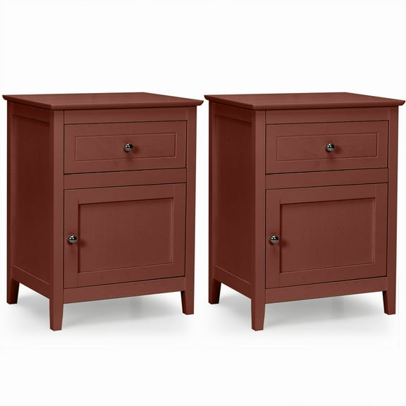 Sptwo | 2PCS Nightstand, Wooden Bedside Table with Drawer and Storage Cabinet, 4 Solid Wood Legs, End Side Table for Living Room, Bedroom, Farmhouse Night Stand, 15" D x 19" W x 25" H, Cherry