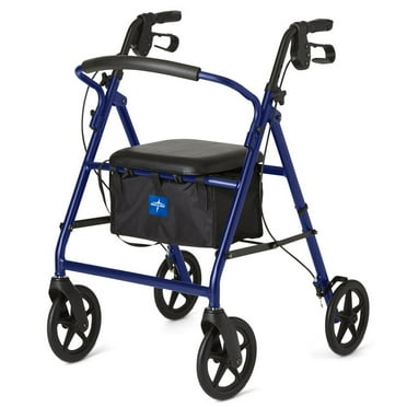 Medline Aluminum Rollator Walker with Seat, Folding Mobility Rolling Walker has 8 inch Wheels, Blue